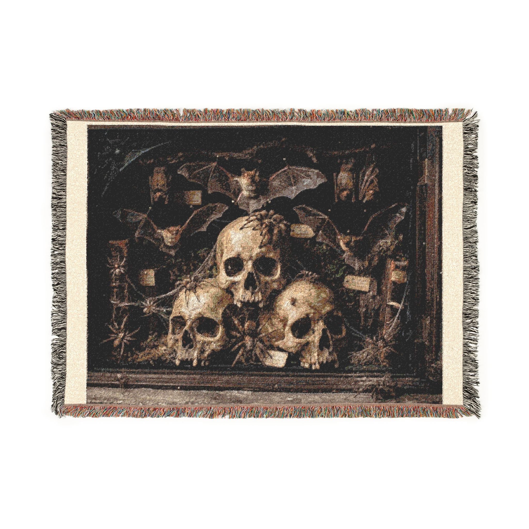 Skull Trio Woven Blanket — Gothic Throw for Halloween & Dark Home Decor