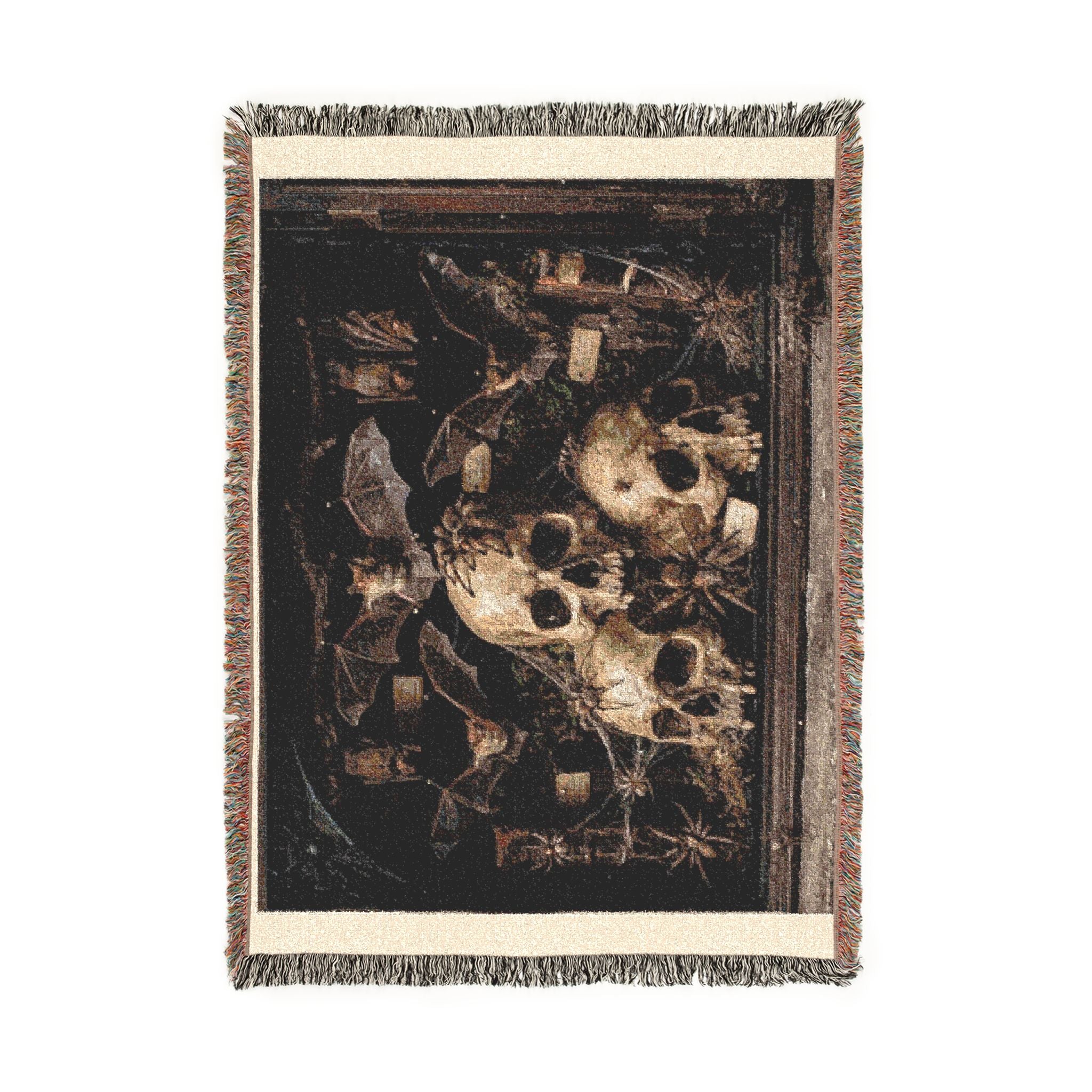 Skull Trio Woven Blanket — Gothic Throw for Halloween & Dark Home Decor